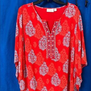 Belle by Kim Gravel Red and White Blouse